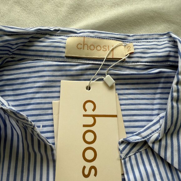 Blue and White Pinstripe Tie Front Shirt Dress NWT Size 2 - Picture 4 of 8